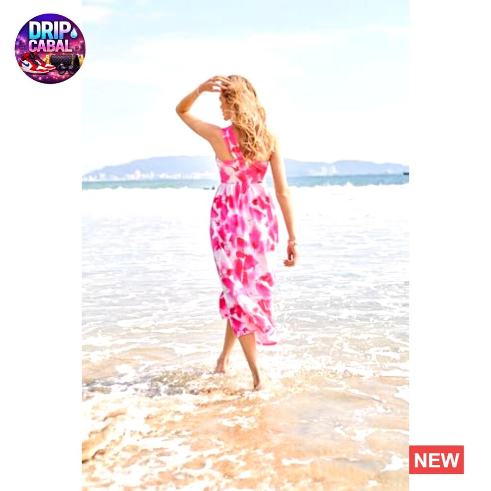 Polyester Elastane Maxi Dress Halter Sundress wit… - image 5